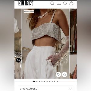 12th tribe Shira Silver Rhinestone Sparkle Crop Top